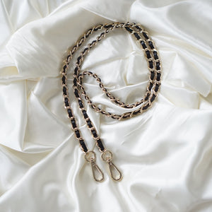 Our Interwoven Leather Chain Strap is the perfect accessory to customise your existing bags (eg Louis Vuitton Mini Pochette Accessoires, Pochette Metis, Speedy) or convert your favourite SLG into a bag (eg Toiletry 26) or as a replacement for Chanel Coco Handle bags. This is similar to Chanel’s iconic interwoven chain straps.