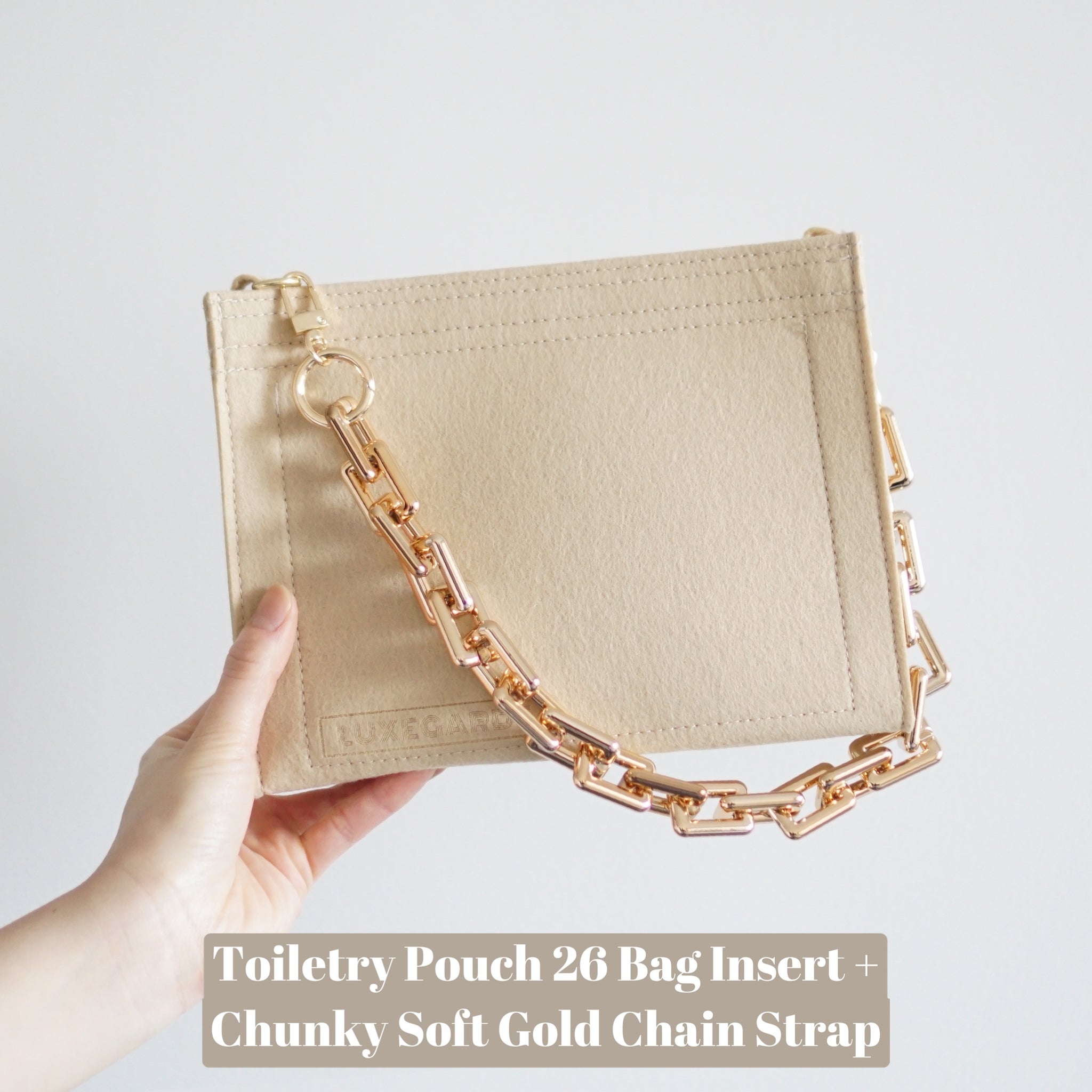 Toiletry Pouch 26 Crossbody Conversion Kit with Chunky Oval Gold Chain  Strap – Luxegarde
